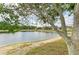 Scenic view of the lake from the backyard featuring a sandy shoreline and mature trees at 4211 30Th E Ln, Bradenton, FL 34208