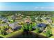 Stunning aerial view of a home with screened-in pools, lush landscaping and pond in a quiet neighborhood at 5439 74Th E Pl, Ellenton, FL 34222