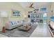 Comfortable living room with sliding glass doors to a screened lanai with water views at 6748 Fairview Ter # 4-202, Bradenton, FL 34203