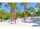 Outdoor grilling area with lush landscaping and mature palm trees at 20 Whispering Sands Dr # 1201, Sarasota, FL 34242