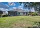 The back of the home features a screened in lanai and a nicely manicured yard at 2945 Trustee Ave, Sarasota, FL 34243