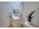 Bright bathroom features a white vanity with a mirror and a decorative house plant at 2945 Trustee Ave, Sarasota, FL 34243