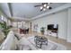 Open-concept living room with tile floors, modern furnishings, and a view into the adjacent kitchen at 2945 Trustee Ave, Sarasota, FL 34243
