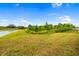 Lush green backyard featuring manicured grass, a scenic pond, and metal fencing at 4119 Mossy Limb Ct, Palmetto, FL 34221