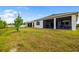 Spacious backyard featuring a screened-in patio, well-maintained lawn, and privacy fence at 4119 Mossy Limb Ct, Palmetto, FL 34221