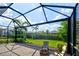 Relaxing screened-in patio featuring brick pavers, outdoor seating, and a tranquil view of the lush backyard at 5301 Bartolomeo St, Sarasota, FL 34238