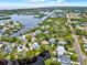 Aerial view showcasing waterfront homes with lush landscaping, and serene water access to the beautiful bay at 748 Soundview Dr, Palm Harbor, FL 34683