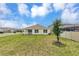 Home boasts a large grassy backyard with neutral privacy fence and covered patio at 5121 Sultana Cv, Bradenton, FL 34211