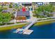 A small dock has kayaks tied to it with shops and restaurants near the dock at 13169 Steinhatchee Loop, Venice, FL 34293