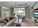 Spacious living room with large windows offering pool views and comfortable seating at 1542 Ormond Ter, Parrish, FL 34219