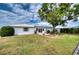 Spacious backyard with lush green lawn, mature tree, and a cozy patio area, creating an inviting outdoor space at 4102 Lakewood Ave, Bradenton, FL 34208