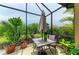Screened patio showcasing an outdoor dining setup, surrounded by lush greenery and offering privacy at 4416 Amalfi Ave, Sarasota, FL 34243