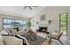 Inviting living room with a fireplace, modern furniture, and a view of the pool area at 4812 Greywood Ln, Sarasota, FL 34235