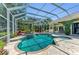 Screened-in pool with lush landscaping and an outdoor dining area at 8105 Warwick Gardens Ln, University Park, FL 34201