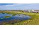 Aerial view of homes backing up to a pond and marshland, offering a tranquil setting at 8633 Snowfall St, Sarasota, FL 34241
