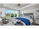Serene bedroom with large windows, tray ceilings, and neutral decor overlooking green space at 8633 Snowfall St, Sarasota, FL 34241
