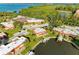 An aerial of waterfront community with boat docks plus community pool and tennis courts nearby at 9409 Catalina Dr, Bradenton, FL 34210
