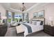 Elegant bedroom with large windows, tray ceilings, neutral decor, and golf course views at 16404 Isola Pl, Bradenton, FL 34211