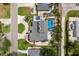 Aerial view highlighting the home's charming curb appeal, driveway, landscaping, and screened-in pool at 1904 Nw 79Th St, Bradenton, FL 34209