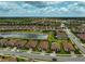 Wide aerial view of a Primary-planned community featuring many houses and lakes under a cloudy blue sky at 20542 Trattoria Loop, Venice, FL 34293