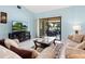 Cozy living room with plush seating, glass coffee table, and access to a covered lanai at 3627 Longmeadow # 39, Sarasota, FL 34235