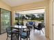 Relaxing screened lanai with comfortable seating and views of the lush green landscape at 3627 Longmeadow # 39, Sarasota, FL 34235
