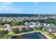 Aerial view of a well-planned community featuring a pond and mature landscaping at 5320 Layton Dr, Venice, FL 34293