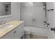 Clean bathroom featuring a vanity with a beige countertop and a shower/tub with sliding doors at 5964 7Th W Ave # 5964, Bradenton, FL 34209