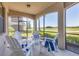 Spacious screened porch overlooking a golf course featuring outdoor seating and furniture at 18113 Gawthrop Drive # 101, Lakewood Ranch, FL 34211