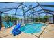 Enclosed pool with sunning chairs and basketball hoop at 2759 Starview Ave, North Port, FL 34288