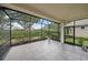 The screened porch with tile floors offers a relaxing outdoor living space and beautiful views of the lush landscaping at 7821 Troon Ct, Lakewood Ranch, FL 34202