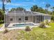 Relaxing backyard pool area featuring a screened enclosure, clear blue pool, and beautifully landscaped surroundings at 1298 Russellville St, North Port, FL 34288
