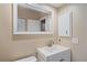 A quaint bathroom with a sink, storage cabinet, and a large mirror at 1432 Colony Pl, Venice, FL 34292