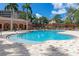 Resort-style pool area with palm trees, lounge chairs, and comfortable seating for relaxation at 5561 Cannes Cir # 5101, Sarasota, FL 34231