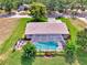 Aerial view of sparkling screened pool with a patio and manicured landscaping at 6011 91St E St, Bradenton, FL 34202