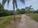 Paver driveway lined with palm trees leading through the landscaped property at 7732 N Mobley Rd, Odessa, FL 33556