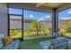 Relaxing screened porch with cozy seating overlooking the well-maintained backyard at 8541 Whispering St, Sarasota, FL 34240