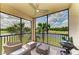 Relaxing screened patio offers views of the lush golf course and serene lake at 18114 Gawthrop Dr # 201, Bradenton, FL 34211