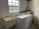 Functional laundry room featuring a washing machine, dryer, utility sink, and water heater for convenient chores at 236 Davis Blvd, Sarasota, FL 34237