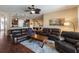 Spacious living room features hardwood floors, leather sofas, and decor at 4119 101St E Ave, Parrish, FL 34219