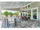 Elegant covered patio with gray stone and ample seating for entertaining at 13918 Old Creek Ct, Parrish, FL 34219