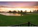 Scenic view of a serene pond with a fountain and lush landscaping at 16807 Barnwood Pl, Bradenton, FL 34211