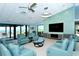 Community lounge area with comfortable seating, modern decor, and sliding doors to ocean views at 2045 Gulf Of Mexico Dr # M1-302, Longboat Key, FL 34228