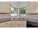 A kitchen sink sits beneath windows with a backyard view surrounded by white cabinets at 2620 8Th N Ave, St Petersburg, FL 33713