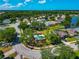 Aerial view of a home with a large pool, mature landscaping, and a cul-de-sac location in a residential neighborhood at 3718 61St E Dr, Bradenton, FL 34203