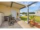 Covered patio with outdoor seating, perfect for enjoying views of the green lawn and neighborhood at 4119 13Th E St, Ellenton, FL 34222