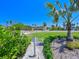 Landscaped front yard with a palm tree, green lawn, and a path leading to the street at 5920 Gulf Of Mexico Dr, Longboat Key, FL 34228