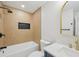 Updated bathroom with modern fixtures, stylish tiling in the shower, and a sleek vanity with marble countertop at 612 65Th W Ave, Bradenton, FL 34207