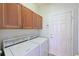 Functional laundry room with ample cabinet space and modern washer and dryer units at 661 Foggy Morn Ln, Bradenton, FL 34212