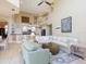 Inviting living room featuring high ceilings, comfortable seating, and an open layout to the kitchen and upper level at 2496 Farms Ct, Sarasota, FL 34240